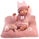 Llorens: Nica újszülött lány baba rózsaszín ruhában párnával 38cm