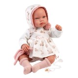 Llorens: Tala Llorana 44cm-es újszülött baba hanggal kapucnis ruhában