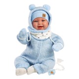 Llorens: Talo Sonrisas 44cm-es újszülött baba hanggal kék kapucnis ruhában