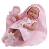 Llorens Újszülött lány baba megkötős sapiban 38cm