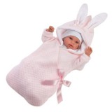 Llorens: Újszülött síró lány baba nyuszis pólyával - 36 cm