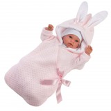 Llorens: újszülött síró lány baba nyuszis pólyával (63636L) (63636L) - Llorens babák
