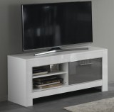 LM Modena Day TV szekrény, 112 cm - acélszürke-fehér