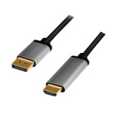 Logilink DisplayPort cable DP/M to HDMI A/M 4K/60 Hz alu 2m Black/Grey CDA0107