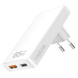 Logilink extra slim USB-A, USB-C 65W adapter White PA0368