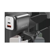 Logilink Kettős USB-csatlakozós adapter, GaN, 1x USB-A, 1x USB-C, 30 W, rögzített kábel (PA0314) (PA0314)