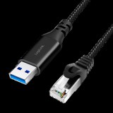Logilink USB 3.0 Ethernet kábel, A/M-RJ45/M, 1 Gbps, aktív, fekete/szürke, 1,5 m