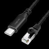 Logilink USB 3.2 Type-C Ethernet kábel, C/M   RJ45/M, 1 Gbps, aktív, fekete/szürke, 3 m