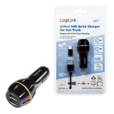 Logilink usb autós tölt&#337;, 2x usb port qc technológiával, 19,5w