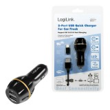 Logilink USB autós töltő, 2x USB port QC technológiával, 19,5W