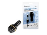 Logilink USB autós töltő, 2x USB port QC technológiával, 19,5W