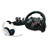 Logitech G29 Driving Force racing kormány + Astro A10 headset (PS3/PS4/PS5/PC, force feedback, pedálok, fehér)
