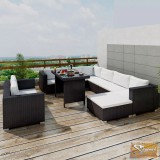 London 28 részes kültéri polyrattan pihenőszett, fekete