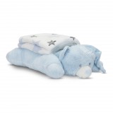Lorelli Poffy Duo takaró 75x90 cm párnával 45x30 cm - White Blue Teddy Bear