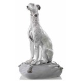 Lorenzon Agár kerámia szobor, eredeti Swarovski nyakékkel, szürke párnával - fehér, platina