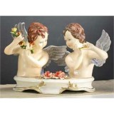 Lorenzon Angyalpár kerámia mellszobor virágokkal