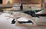 Lorenzon Asztal 2 agárral kerámia szobor, eredeti Swarovski nyakékkel, üveggel - fekete, fehér