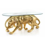 Lorenzon Asztal 2 párduccal kerámia szobor, üveggel