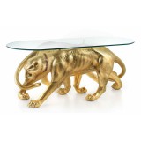 Lorenzon Asztal 2 párduccal kerámia szobor, üveggel - aranyfóliával