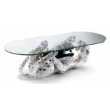 Lorenzon Asztal fekvő párduccal és párduckölyökkel kerámia szobor, eredeti Swarovski nyakékkel, üveggel