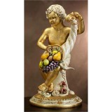Lorenzon Asztali kerámia angyalszobor a bőség szarujával, gyümölcsökkel - festett, velencei stílusú