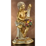 Lorenzon Asztali kerámia angyalszobor a bőség szarujával, virágokkal - festett, velencei stílusú