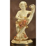 Lorenzon Asztali kerámia angyalszobor a bőség szarujával, virágokkal - krémszínű, arany