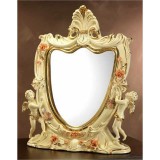 Lorenzon Asztali kerámia tükör 2 angyalkával - krémszínű, arany