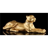Lorenzon Fekvő nőstényoroszlán kerámia szobor, eredeti Swarovski nyakékkel - aranyfóliával