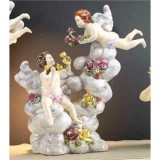 Lorenzon Felhő formázatú kerámia dísztárgy angyalokkal és lámpával - festett porcelán