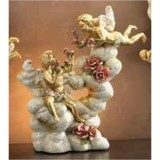 Lorenzon Felhő formázatú kerámia dísztárgy angyalokkal és lámpával - festett, velencei stílusú