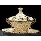 Lorenzon Kerámia leveskínáló orchideával, eredeti Swarovski kristályokkal - krémszínű, arany, platina