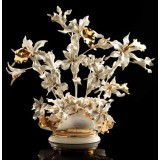 Lorenzon Kerámia virágkosár liliomokkal és orchideákkal - krémszínű, arany