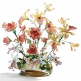 Lorenzon Kerámia virágkosár színes rózsákkal és orchideákkal