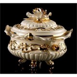 Lorenzon Kerek kerámia ékszerdoboz rózsákkal - krémszínű, arany