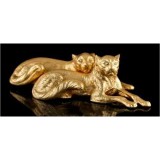 Lorenzon Két oroszlánkölyök kerámia szobor - aranyfóliával