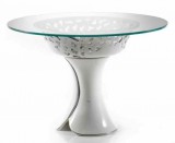 Lorenzon Kisméretű kerámia asztal pillangókkal, üveglappal Ø 75 cm - fehér, platina