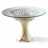 Lorenzon Kisméretű kerámia asztal pillangókkal, üveglappal Ø 75 cm - krémszínű, arany, platina