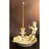 Lorenzon Kisméretű kerámia gyertyatartó angyallal - krémszínű, arany