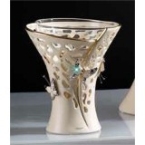 Lorenzon Kisméretű kerámia váza pillangókkal, üveggel - krémszínű, arany, platina