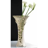 Lorenzon Közepes méretű kerámia váza pillangókkal, üveggel - krémszínű, arany, platina