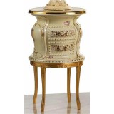 Lorenzon Lekerekített oldalú kerámia komód, fa lábakkal - krémszínű, arany