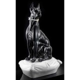 Lorenzon Nagyméretű dán dog kerámia szobor, eredeti Swarovski nyakékkel, párnával - fekete, fehér