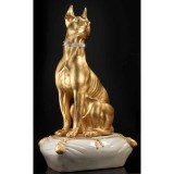 Lorenzon Nagyméretű dán dog kerámia szobor, eredeti Swarovski nyakékkel, párnával - krémszínű, aranyfóliával