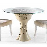 Lorenzon Nagyméretű kerámia asztal pillangókkal, üveglappal Ø 105 cm - krémszínű, arany, platina