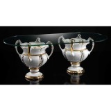 Lorenzon Ovális kerámia asztal rózsákkal, üveglappal 150x70 cm - fehér, arany, platina