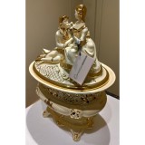 Lorenzon Ovális kerámia bonbonier szerelmespárral - krémszínű, arany