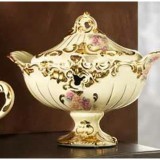 Lorenzon Ovális kerámia gyümölcstartó dísztál - krémszínű, arany