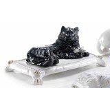Lorenzon Perzsa macska kerámia szobor, virággal, párnával és eredeti Swarovski kristályokkal - fekete, fehér, arany