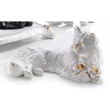 Lorenzon Perzsa macska rózsával kerámia szobor - fehér, arany